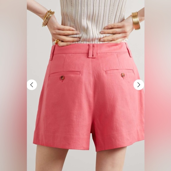A.L.C. Mateo Pleated Linen-Blend Shorts in Dark Grapefruit Size 8 - Picture 3 of 10